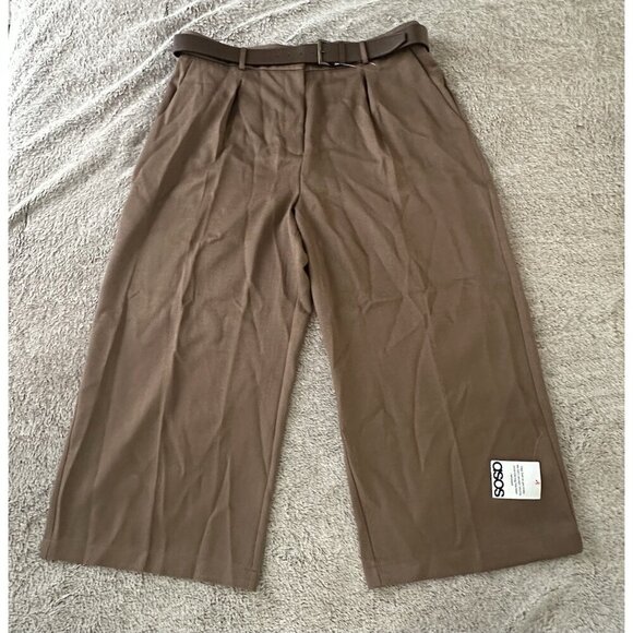 ASOS DESIGN Curve tailored ankle grazer pants with PU belt in mocha Size 16 New - Picture 5 of 16